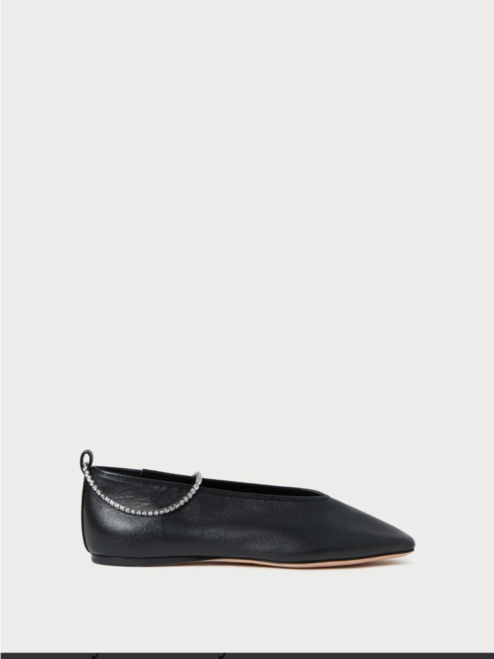 Loeffler Randall Black Leather Ballet Flats with Crystal Ankle Strap - Picture 5 of 8